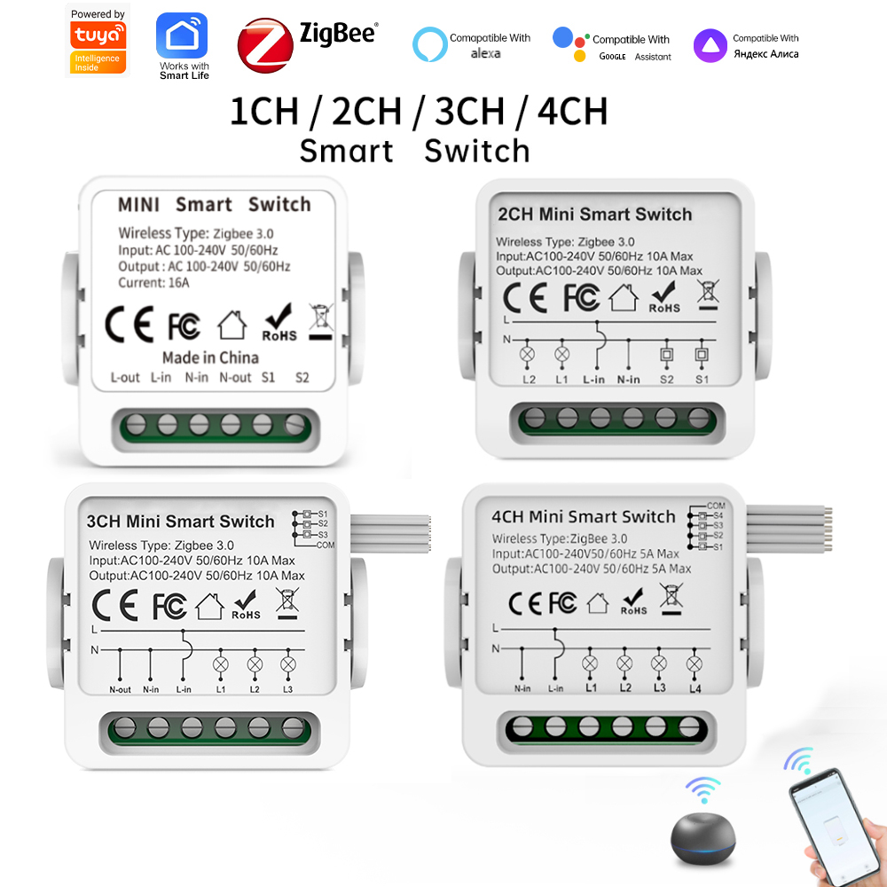 Smart Home Google - Умный выключатель Tuya Zigbee 3.0 (1/2/3/4-клавишный)